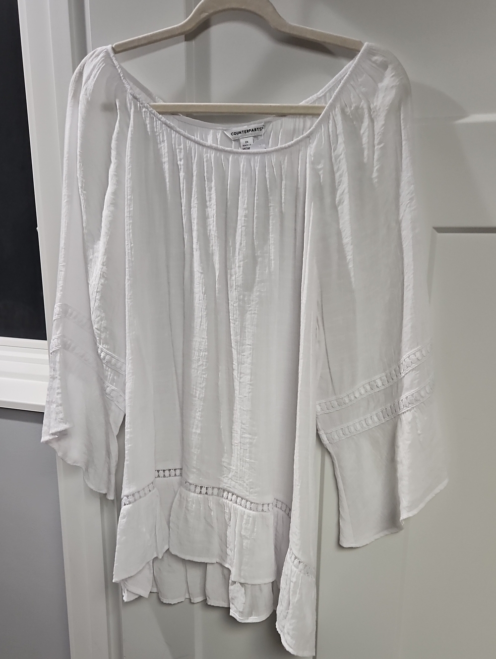 Counterparts White Peasant Tunic with Crochet Trim